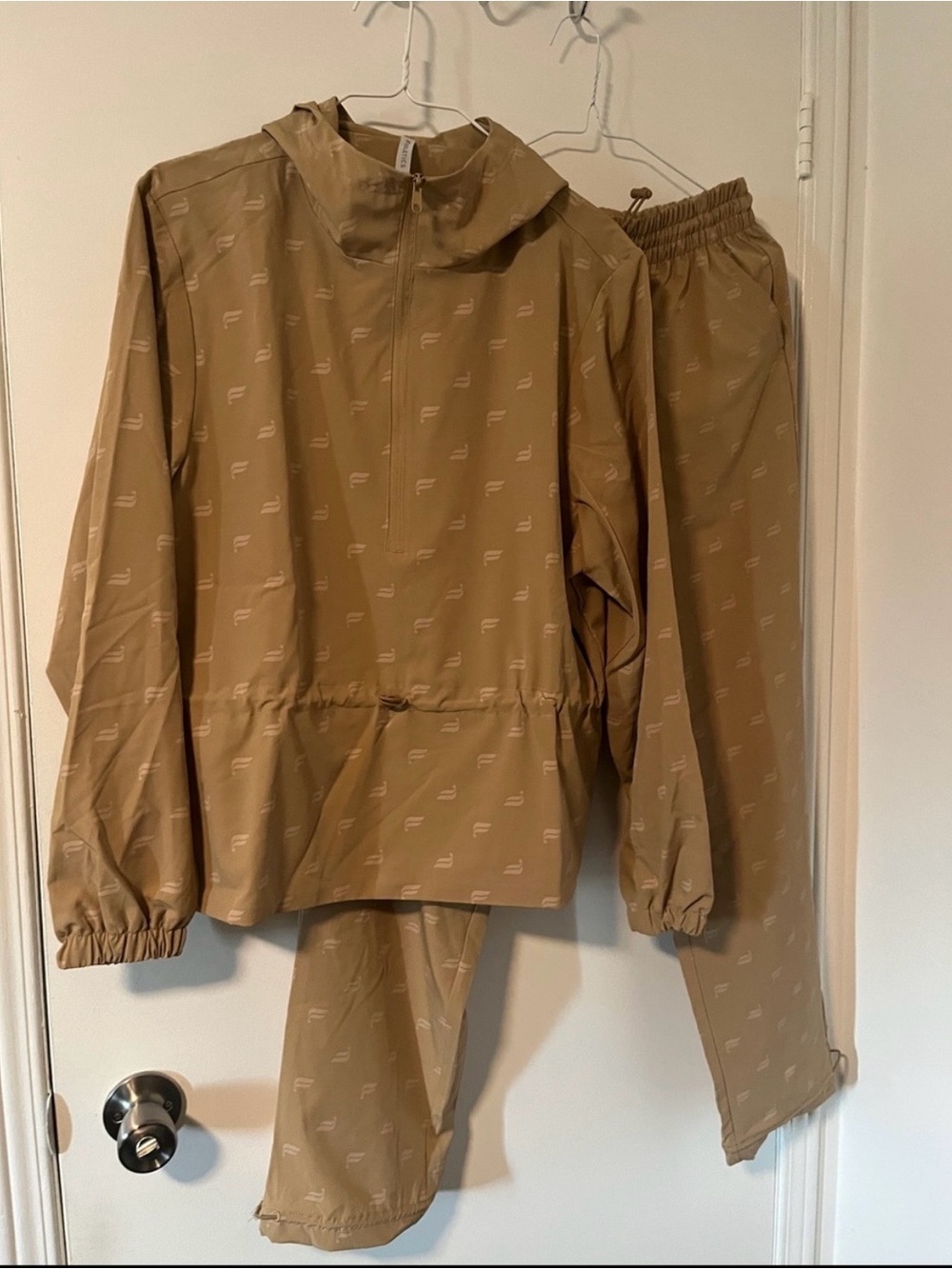 Fabletics Tan Hooded Half-Zip Pullover pants suit